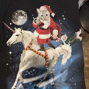 Christmas Cat T-Shirt Adult Size Small Unicorn Santa X-Mas Believe Kitty